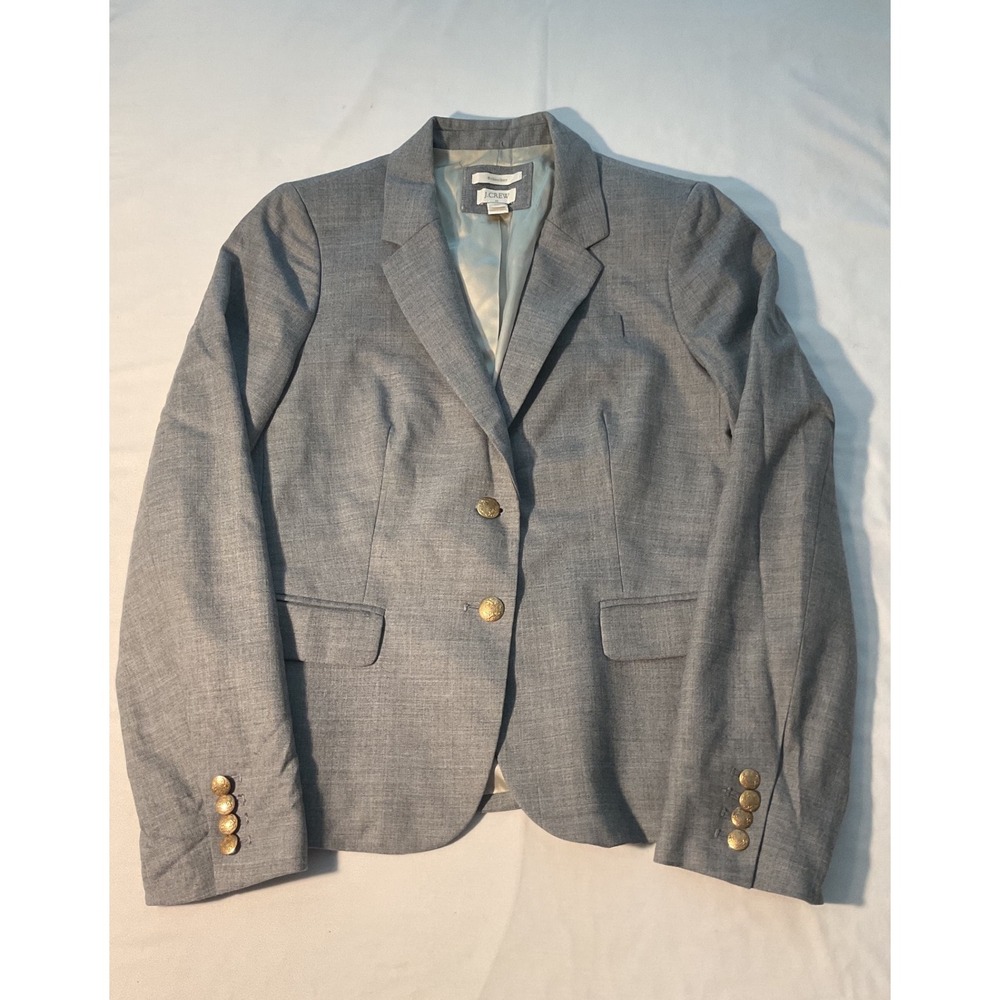 J.Crew Schoolboy Blazer Gray Wool Blend Gold Crest Buttons Style 92480 Size 10